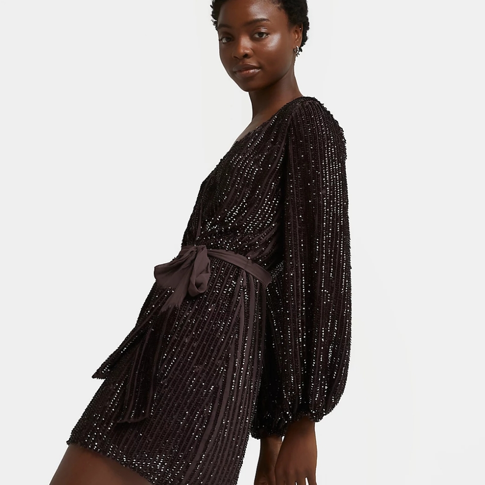 Brown sequin wrap dress